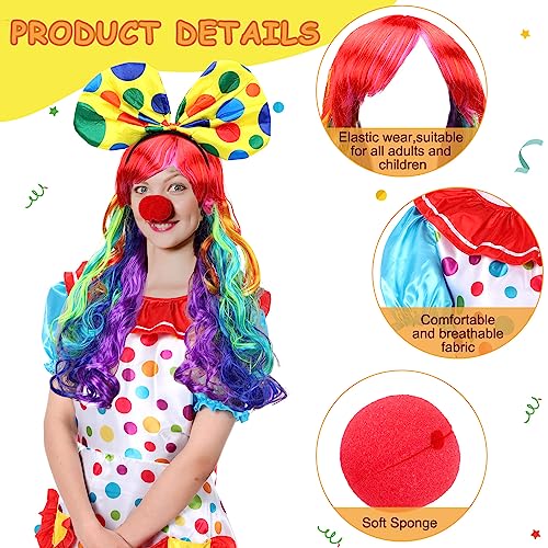 Handepo 6 Pcs Clown Costume Set Women Circus Dress Rainbow Clown Wig Headband Nose Shorts Gloves for Halloween cosplay(XX-Large) - Image 5