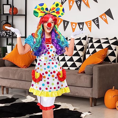 Handepo 6 Pcs Clown Costume Set Women Circus Dress Rainbow Clown Wig Headband Nose Shorts Gloves for Halloween cosplay(XX-Large) - Image 2