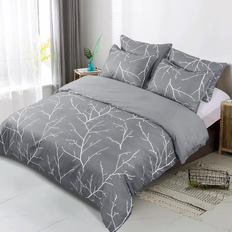 PHF 3 Piece California King Size Washed Duvet Covet Set, Silky Breathable Microfiber, Ultra Soft, Set includes 1x 220cm x 265cm Duvet covet + 2x 50cm x 75cm Pillow Shams, Grey Striped - Image 4