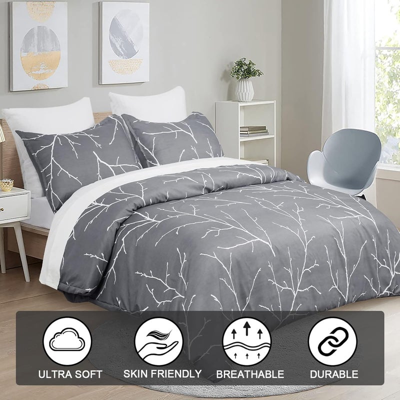 PHF 3 Piece California King Size Washed Duvet Covet Set, Silky Breathable Microfiber, Ultra Soft, Set includes 1x 220cm x 265cm Duvet covet + 2x 50cm x 75cm Pillow Shams, Grey Striped - Image 3