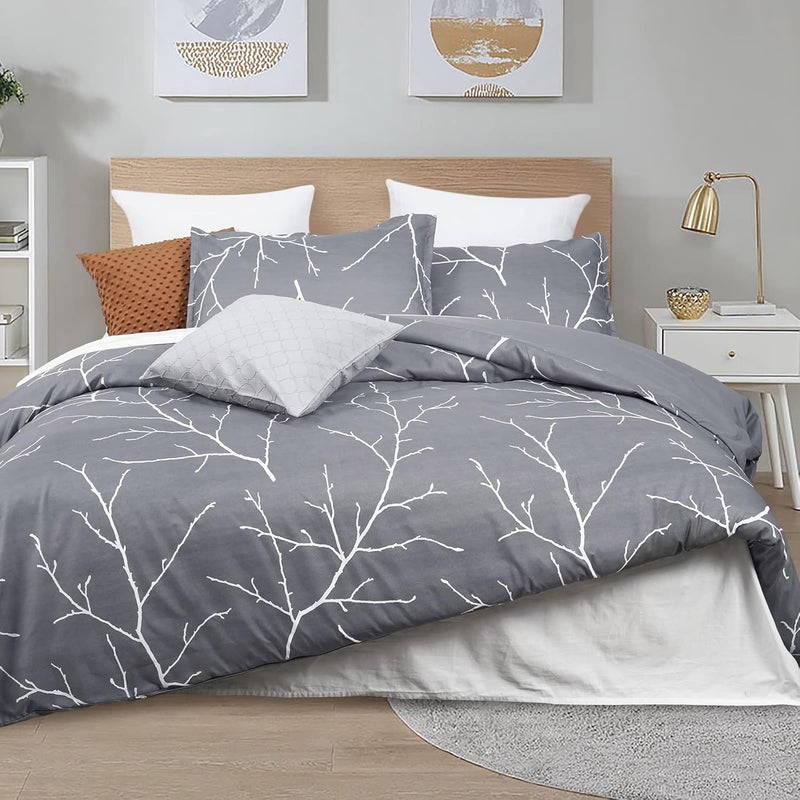 PHF 3 Piece California King Size Washed Duvet Covet Set, Silky Breathable Microfiber, Ultra Soft, Set includes 1x 220cm x 265cm Duvet covet + 2x 50cm x 75cm Pillow Shams, Grey Striped - Image 1