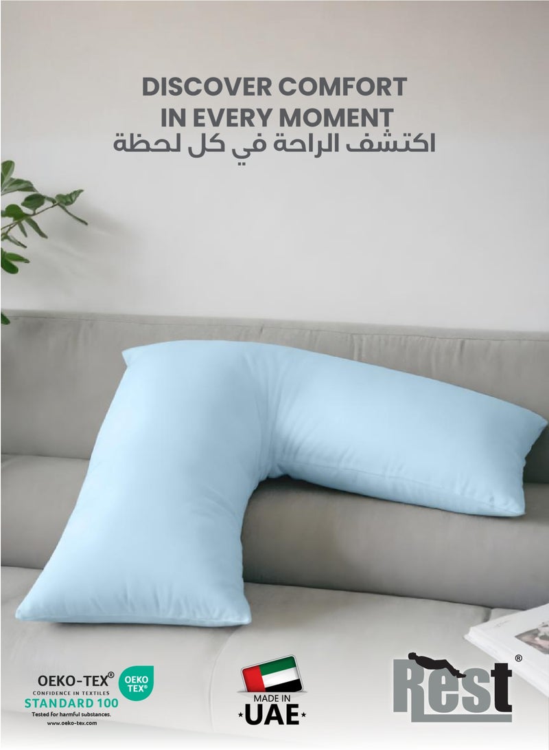 REST Maternity V-Shaped Extra Smooth Pillow 70x70cm Suitable for Neck and Back Support Sleeper Pillow Head Support Microfiber Pain Relief  Blue - Image 3