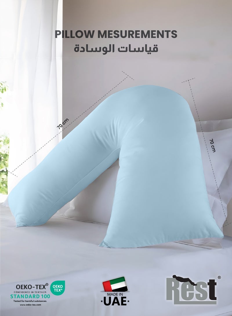 REST Maternity V-Shaped Extra Smooth Pillow 70x70cm Suitable for Neck and Back Support Sleeper Pillow Head Support Microfiber Pain Relief  Blue - Image 2