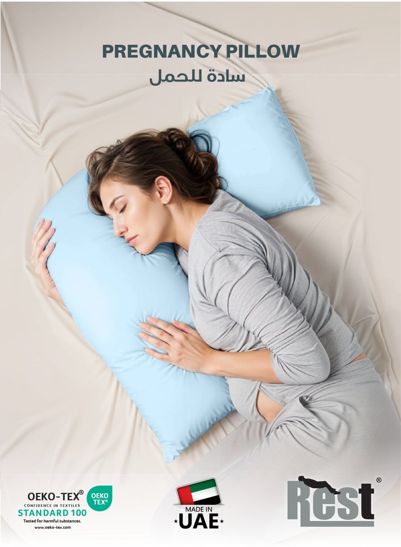 REST Maternity V-Shaped Extra Smooth Pillow 70x70cm Suitable for Neck and Back Support Sleeper Pillow Head Support Microfiber Pain Relief  Blue - Image 1