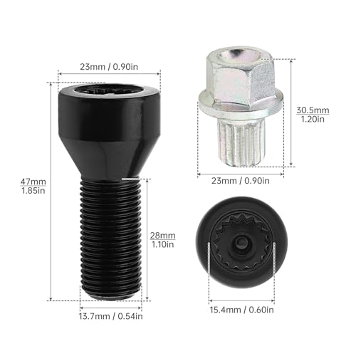 ePathChina 5pcs 36136786191 M14x125mm Wheel Lock Set Lug Nuts Bolt Fit for BMW Mini I3 I8 M2 M4 F80 X2 X4 X6 with Master Key Black AntiTheft Wheel Stud Bolt Locks - Image 3