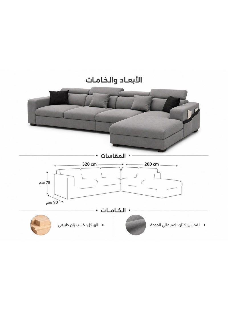 Malazhouse Beech Wood and Linen Fabric L-Shape Sofa - Image 5