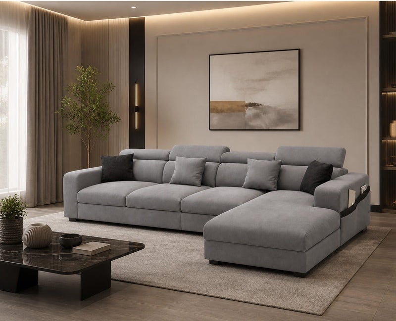 Malazhouse Beech Wood and Linen Fabric L-Shape Sofa - Image 2