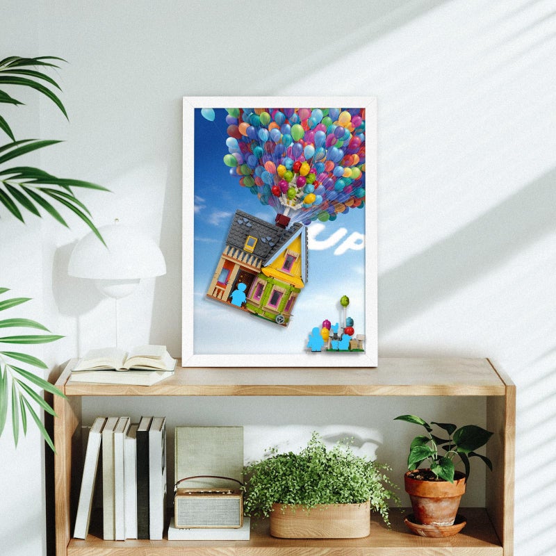 DALDED Wall Board for Lego 43217 â€˜Upâ€™ House, UP-Themed Wall Mount Showcase Your Model House with Cloud & Balloon Backdrop, Includes Acrylic Stands, Ready to Hang (Model not Included) - Image 3