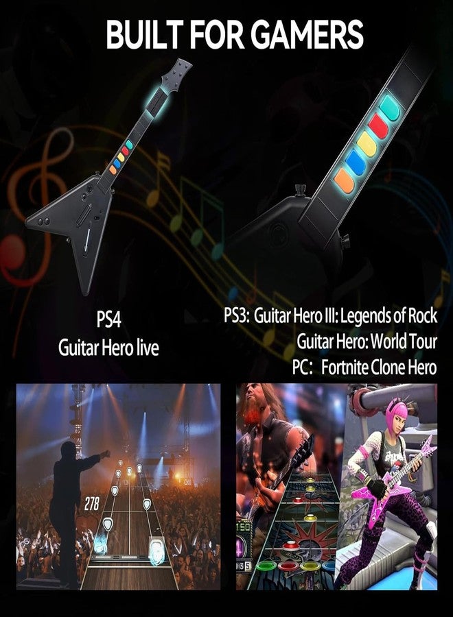 DOYO وحدة تحكم DOYO PC اللاسلكية لجيتار هيرو مع دونجل لـ PS3، PS4/بلاي ستيشن 4، متوافقة مع جيتار هيرو و روك باند، توصيل وتشغيل - Image 3