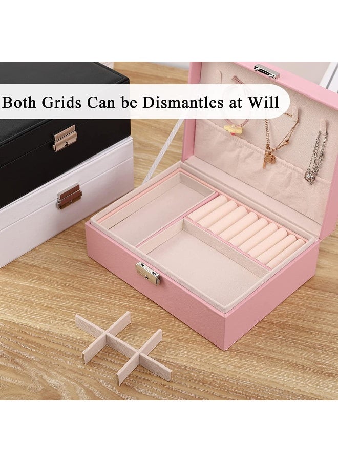 SAFENHAND Large Jewelry Box Organizer for Women, 2 Layer PU Leather Display Case with Removable Tray, Storage for Necklaces, Earrings, Bracelets, Rings  - Image 5