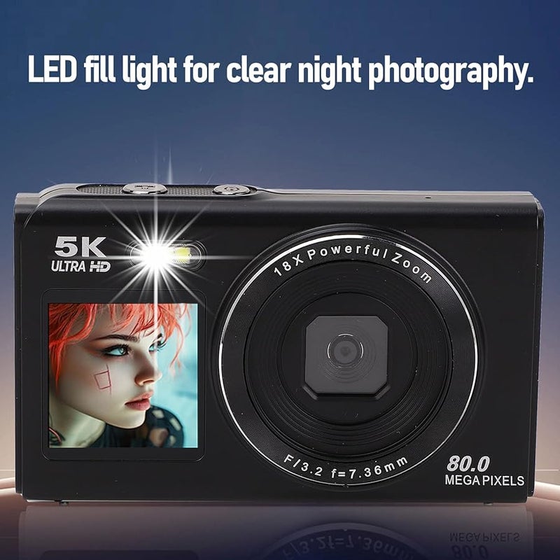 Vbestlife 5K كاميرا رقمية 80 ميجابكسل شاشة مزدوجة تكبير 18X كاميرا مدونة فيديو WiFi أسود 32 جيجابايت - Image 5
