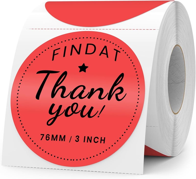 FINDAT Red Thermal Labels 3 Inch Vinyl Round Self-Adhesive Stickers Waterproof Circle Printer Decals for Business Address Barcode DIY Design 500 PCS - Image 1
