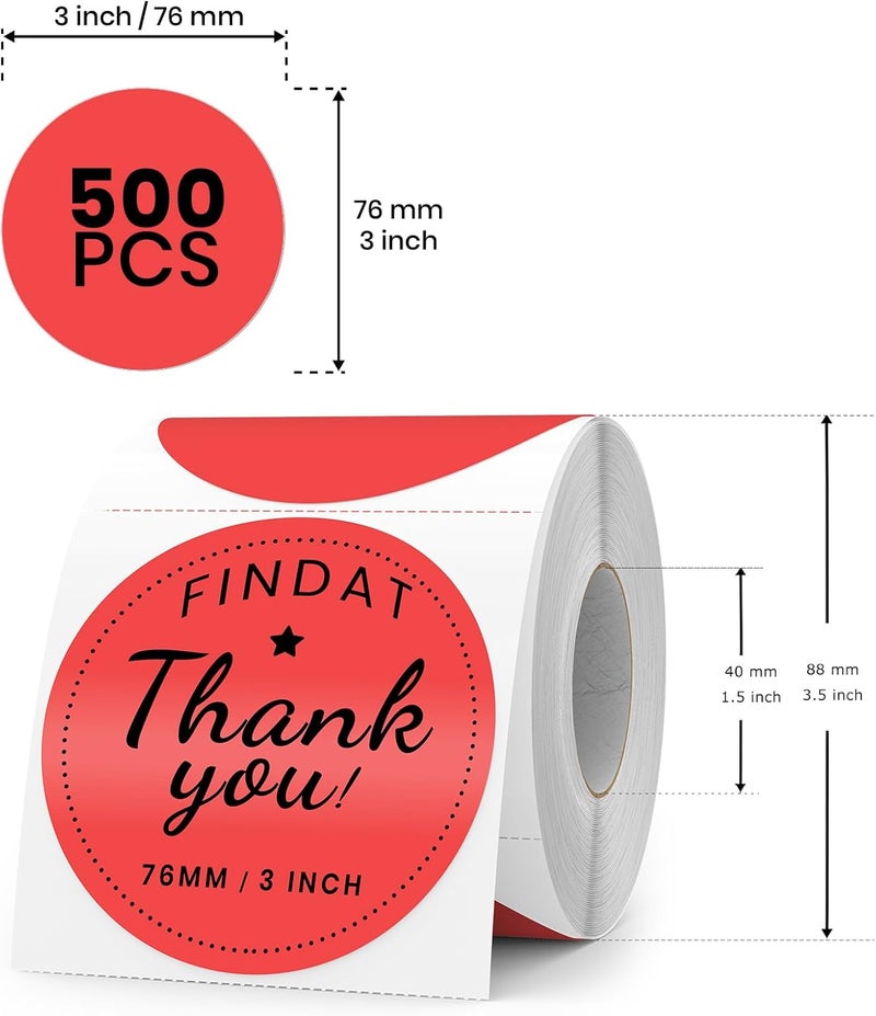 FINDAT Red Thermal Labels 3 Inch Vinyl Round Self-Adhesive Stickers Waterproof Circle Printer Decals for Business Address Barcode DIY Design 500 PCS - Image 2