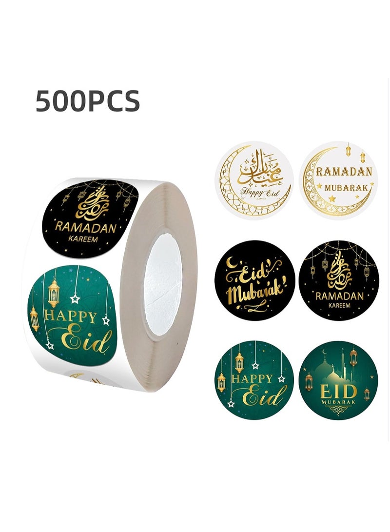 OASIS-TH 500Pcs Ramadan Kareem Adhensive Stickers Eid Mubarak Perforated Roll Sticker Gift Tag  - Image 1