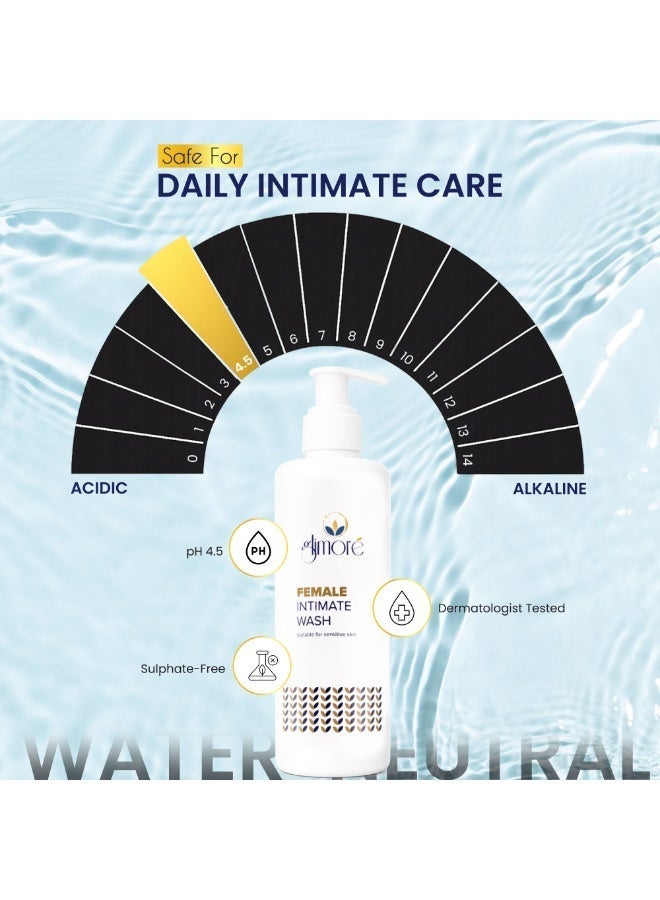 glimore Female Intimate Wash 250ml | pH 4.5 Organic Women Hygiene Cleanser | Oat Cornflower Vitamin C E | Daily Freshness Odor Control | Sensitive Skin - Image 3