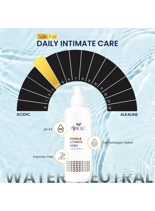 glimore Female Intimate Wash 250ml | pH 4.5 Organic Women Hygiene Cleanser | Oat Cornflower Vitamin C E | Daily Freshness Odor Control | Sensitive Skin - Image 3