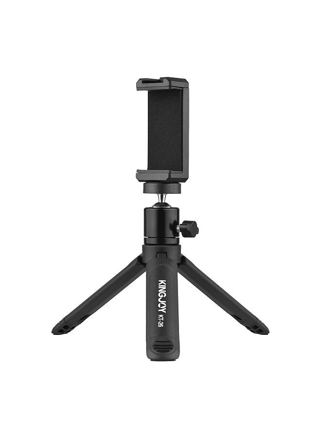 Kingjoy KT-26 Mini Desktop Tripod Rotatable Ball Head with Extendable Cold Shoe Phone Clip 1/4 Inch Screw for Smartphone Camera Selfie Video Recording Live Stream  - Image 1