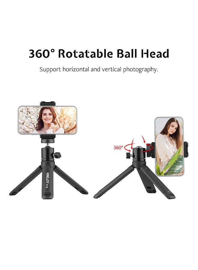 Kingjoy KT-26 Mini Desktop Tripod Rotatable Ball Head with Extendable Cold Shoe Phone Clip 1/4 Inch Screw for Smartphone Camera Selfie Video Recording Live Stream  - Image 4
