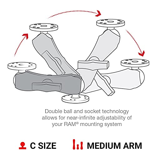 RAM Mounts حامل RAM مزدوج الكرة مع لوحتين دائريتين RAM-101U مع ذراع متوسطة لتركيب الحفر - Image 3