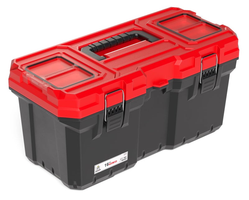 JPT 16 Inch Ultra Heavy Duty Plastic Tool Box | Empty Tool Storage Organizer with Thick Body, Metal Lock & Removable Tray | Stackable Tool Box for Home & Garage - Image 1