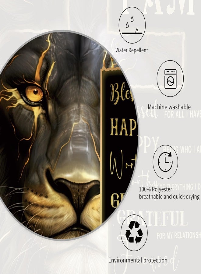 Miyotaa Lion Cross Shower Curtain Set 71Wx71H Inches Man Masculine Cool Black Gold Quotes Inspirational Motivational Positive Waterproof Bathroom Curtain with 12 Hooks - Image 4