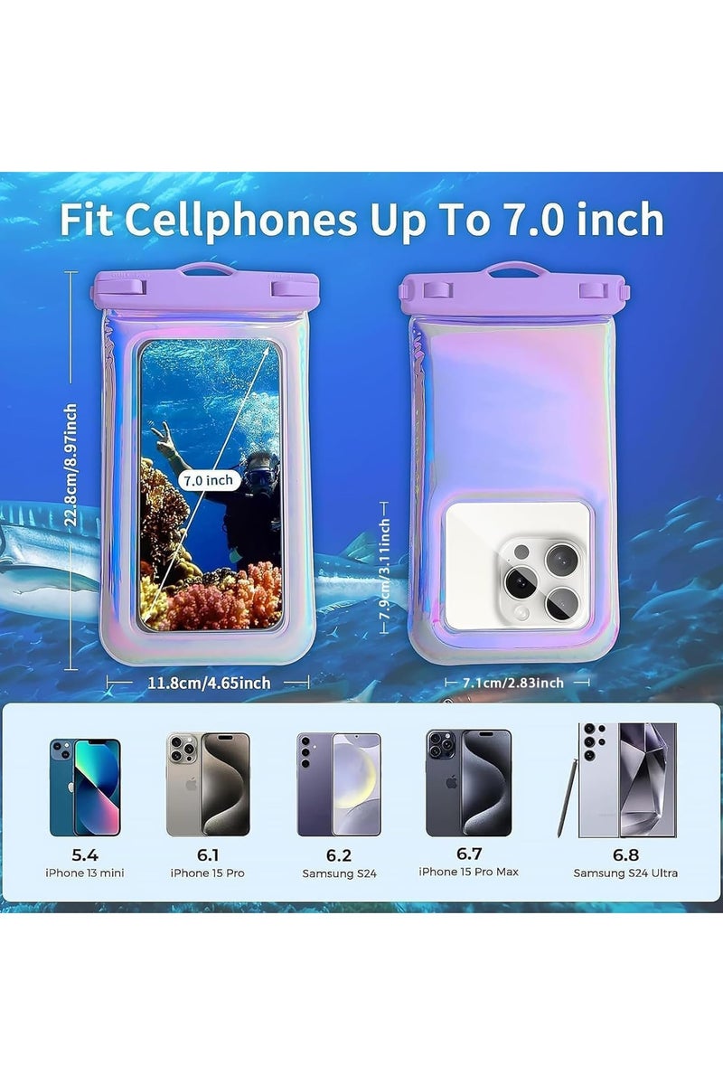 ساكن حقيبة هاتف مقاومة للماء، 18 سم، حافظة جافة عائمة IP68 لهاتف iPhone 16 Pro Max/15/14/13/12، أساسيات الشاطئ والرحلات البحرية مع حزام للرقبة (أرجواني قزحي) - Image 2