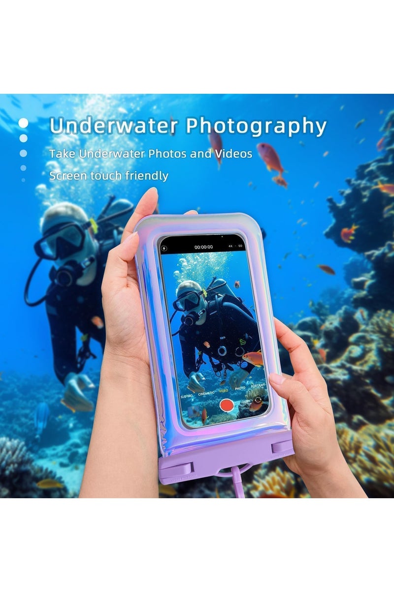 ساكن حقيبة هاتف مقاومة للماء، 18 سم، حافظة جافة عائمة IP68 لهاتف iPhone 16 Pro Max/15/14/13/12، أساسيات الشاطئ والرحلات البحرية مع حزام للرقبة (أرجواني قزحي) - Image 4