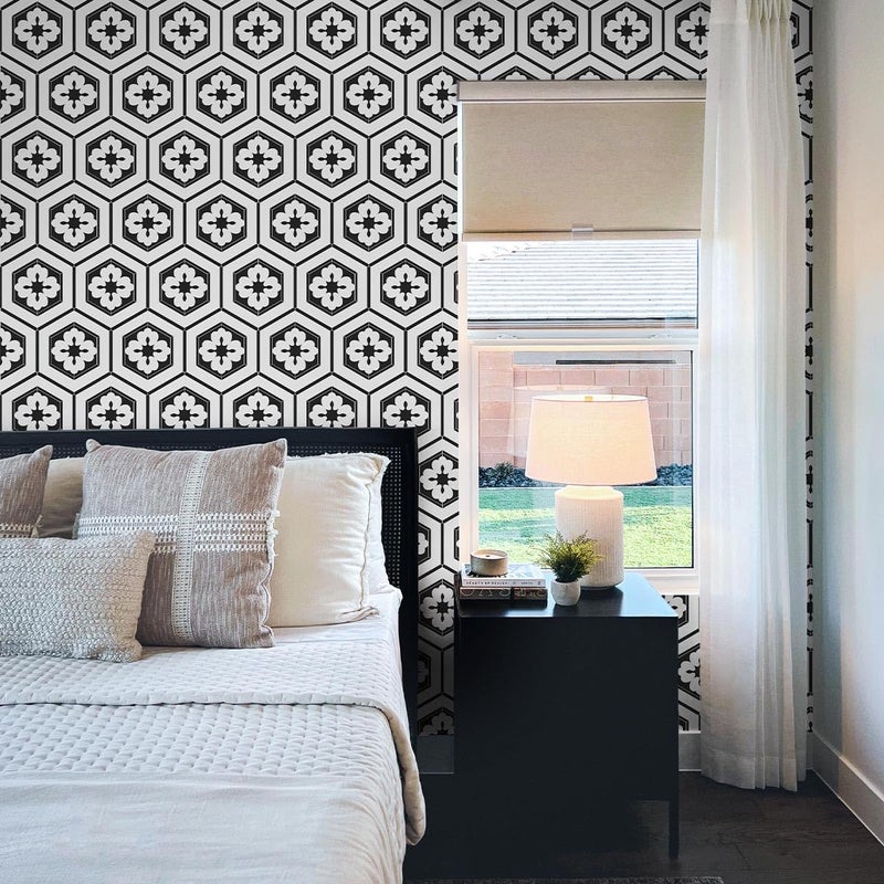 Naphite Black and White Peel and Stick Wallpaper Boho Geometric 17.3inW 78.7inL Black Modern Self Adhesive Removable Wallpaper for Bathroom Kitchen Backsplash Waterproof Contact Paper for Cabinets - Image 5