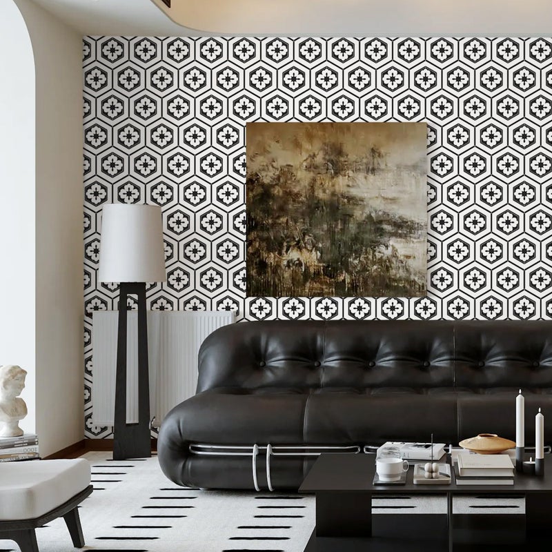 Naphite Black and White Peel and Stick Wallpaper Boho Geometric 17.3inW 78.7inL Black Modern Self Adhesive Removable Wallpaper for Bathroom Kitchen Backsplash Waterproof Contact Paper for Cabinets - Image 2