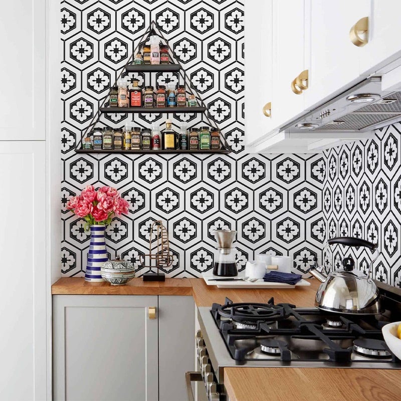 Naphite Black and White Peel and Stick Wallpaper Boho Geometric 17.3inW 78.7inL Black Modern Self Adhesive Removable Wallpaper for Bathroom Kitchen Backsplash Waterproof Contact Paper for Cabinets - Image 4