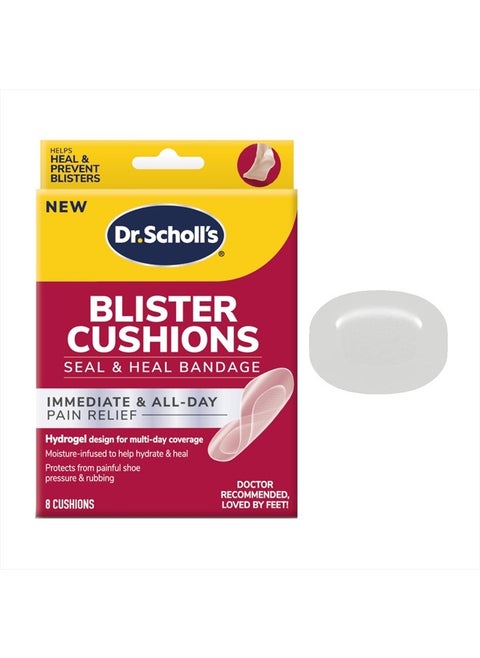 Blister Cushions Seal & Heal Bandage with Hydrogel Technology, 8 ct // Immediate & All-Day Pain Relief, Thin, Flexible & Nearly Invisible, Moisture-Infused