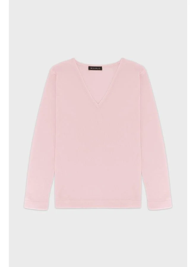 Mısırlı 1951 Dust Pink V-Neck Women's Sweater.