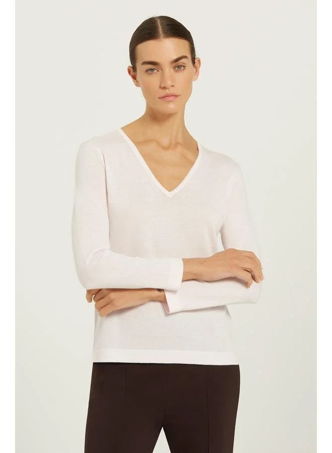 Mısırlı 1951 Dust Pink V-Neck Women's Sweater.