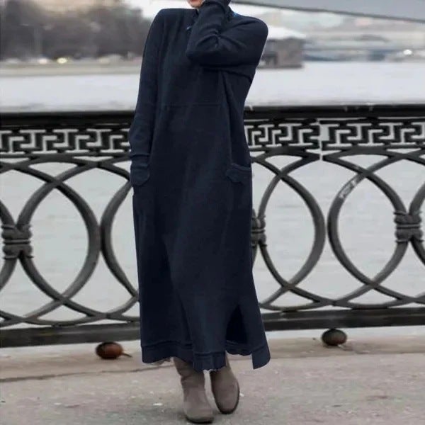 2024 New AliExpress Autumn New Loose plus size Knitted Lace Long Dress fleece-lined Sweater Casual dress Orange - Image 3