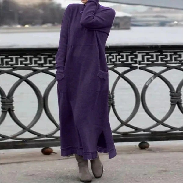 2024 New AliExpress Autumn New Loose plus size Knitted Lace Long Dress fleece-lined Sweater Casual dress Orange - Image 2