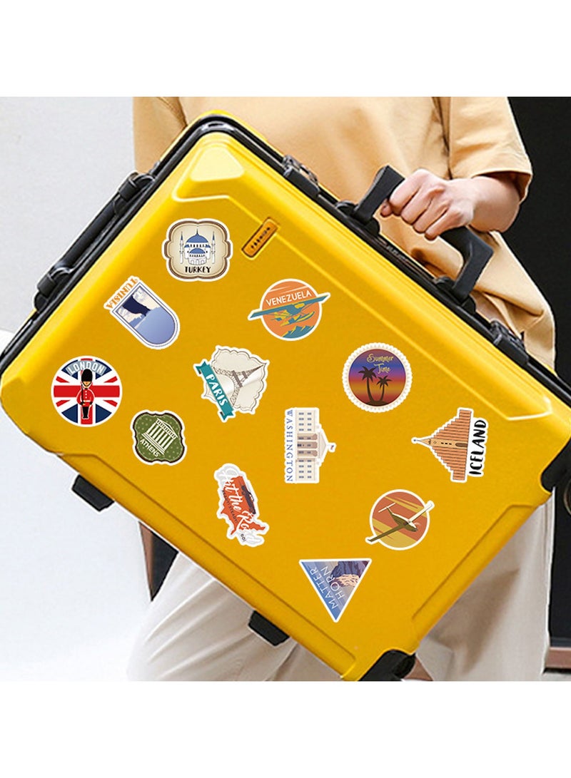100Pcs World Travel Stickers Pack, Waterproof Vinyl Travel Map Stickers for Suitcase Bicycle Laptop Water Bottle Notebooks Diary Journaling Scrapbooking Aesthetic Vintage Tourism Decals
