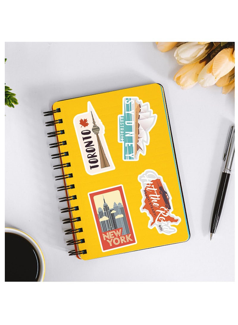 100Pcs World Travel Stickers Pack, Waterproof Vinyl Travel Map Stickers for Suitcase Bicycle Laptop Water Bottle Notebooks Diary Journaling Scrapbooking Aesthetic Vintage Tourism Decals