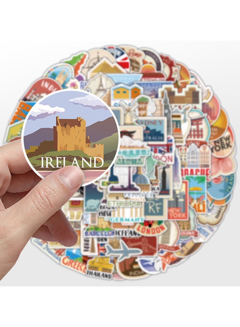 100Pcs World Travel Stickers Pack, Waterproof Vinyl Travel Map Stickers for Suitcase Bicycle Laptop Water Bottle Notebooks Diary Journaling Scrapbooking Aesthetic Vintage Tourism Decals