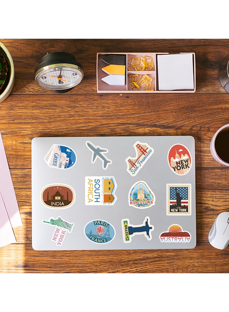 100Pcs World Travel Stickers Pack, Waterproof Vinyl Travel Map Stickers for Suitcase Bicycle Laptop Water Bottle Notebooks Diary Journaling Scrapbooking Aesthetic Vintage Tourism Decals