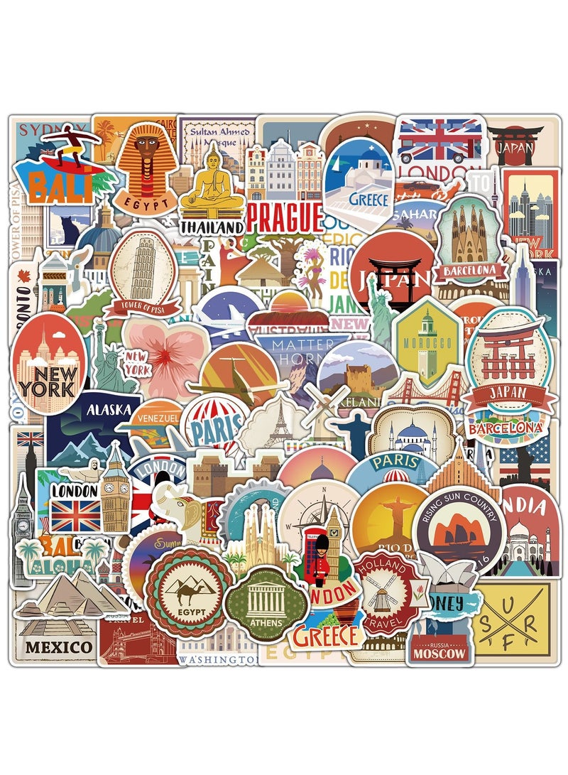 100Pcs World Travel Stickers Pack, Waterproof Vinyl Travel Map Stickers for Suitcase Bicycle Laptop Water Bottle Notebooks Diary Journaling Scrapbooking Aesthetic Vintage Tourism Decals