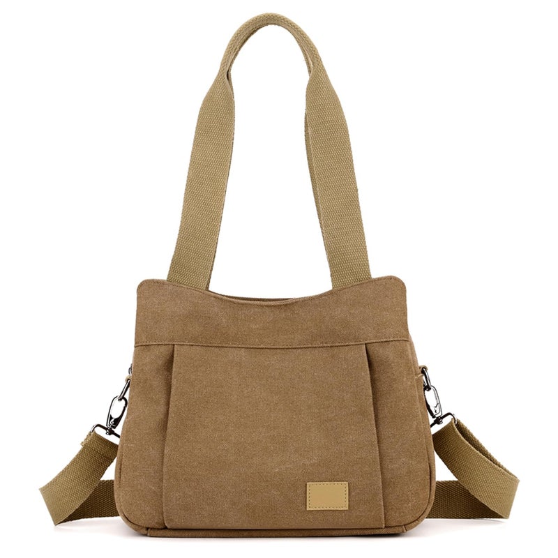 Sunshinejing Women's Canvas Purse Small Shoulder Tote Work Crossbody Bag Multi-pocket Handbag (Brown) - Image 1