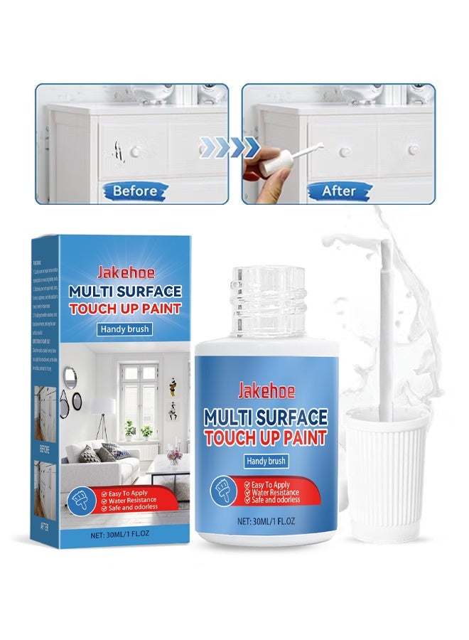 Jakehoe Multi Surface Touch Up Paint, White Touch Up Paint, Multi Surface Touch Up Paint Pen, Quickly Repairs for House Minor Chips, Walls, Wood, Interior and Exterior Satin Enamel Paint 30ml - Image 1