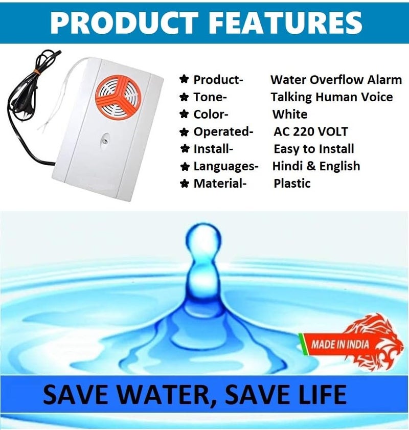 AIMERS جرس إنذار overflow خزان المياه AIMERS مع إعلان بالهندية والإنجليزية ونظام أمان حساس سلكي - Image 4