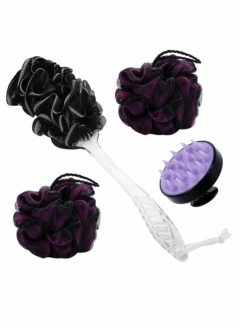 Excefore Shower Back Brush, Long Handle Back Bath Brush, Loofah Sponge Back Body Scrubber, Hair Scalp Massage Brush for Men, Women and Pets, Bathroom Bath and Massage Set 4 Piece Set - Image 1