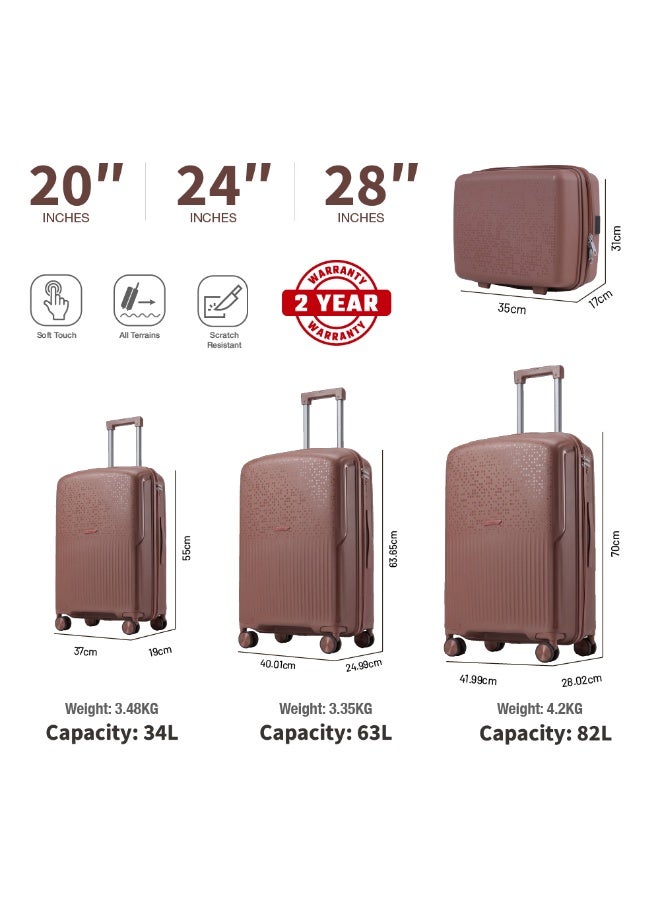 Eagle Express Neon X 4 Piece Luggage Set 14/20/24/28 Inch Brown, PP Hard Shell Trolley Suitcase Set with Lightweight Design, Cabin & Check-In Travel Luggage, 360 Spinner Wheels, Secure Lock System and 2 Year Warranty - Image 3