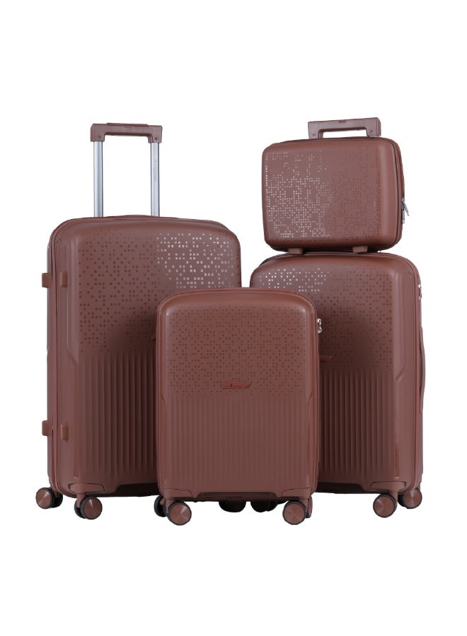 Eagle Express NEON X PP Hard Shell Luggage Set of 4 (14/20/24/28-inch) - Anti-Theft Zipper, 8 Spinner Wheels - Brown - 1 Year Warranty