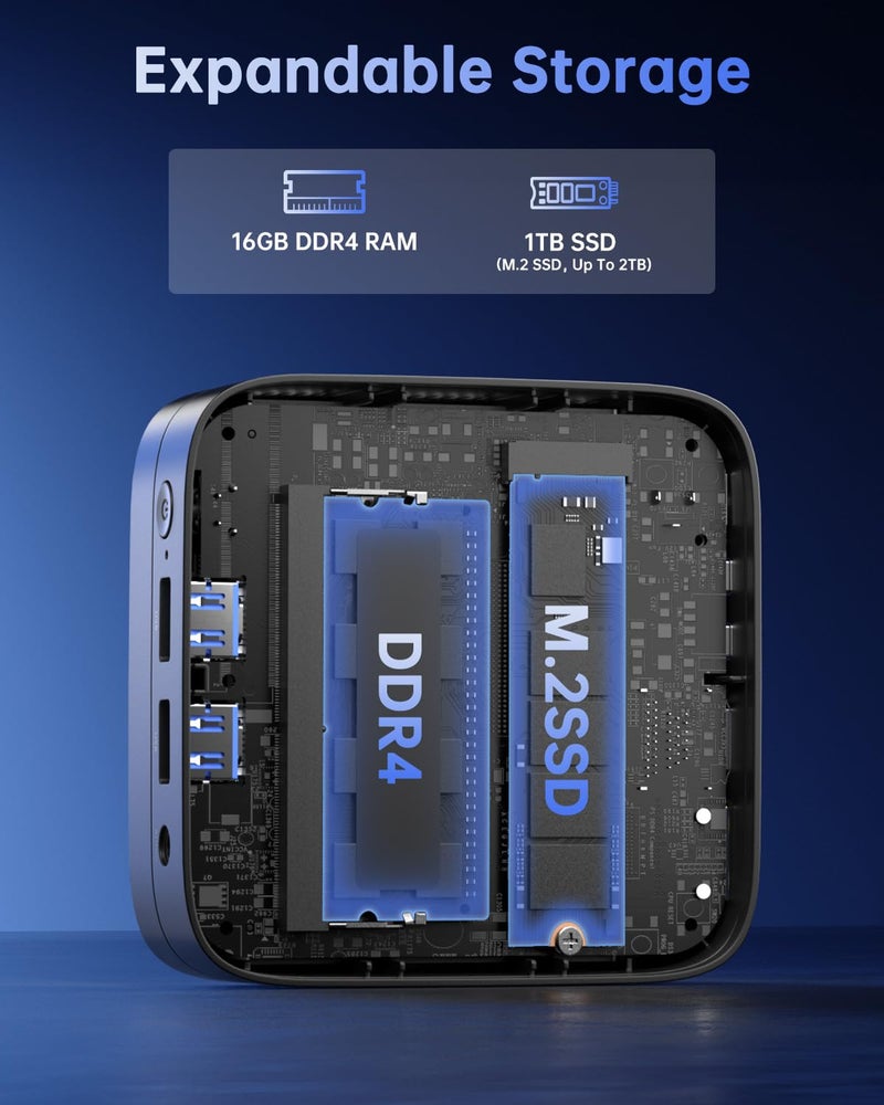 KAMRUI Essenx E1 Mini PC, N150 Processor (Up to 3.6GHz), Mini Desktop Computers 16GB DDR4 1TB SSD Support 4K UHD, LAN, WiFi/BT 4.2, Micro Tower for Business, Office, Home Server - Image 5