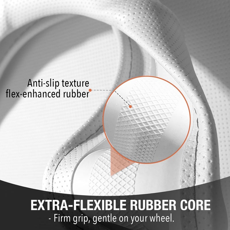 PINCTROT Large Size Nappa Leather Steering Wheel Cover with Ergonomic Palm Support Grip, Full Perforated Breathable, Slim Fit No Bulk Design,15.5-15.75 Inch(Cream White) - Image 5