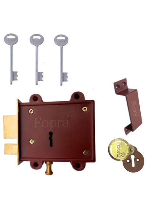Foora Entry 2in1 Door InterlockBrown Polished Finish 3 Keys with A Tower Bolt 8 LeverOperated Both Side of The Door Lock