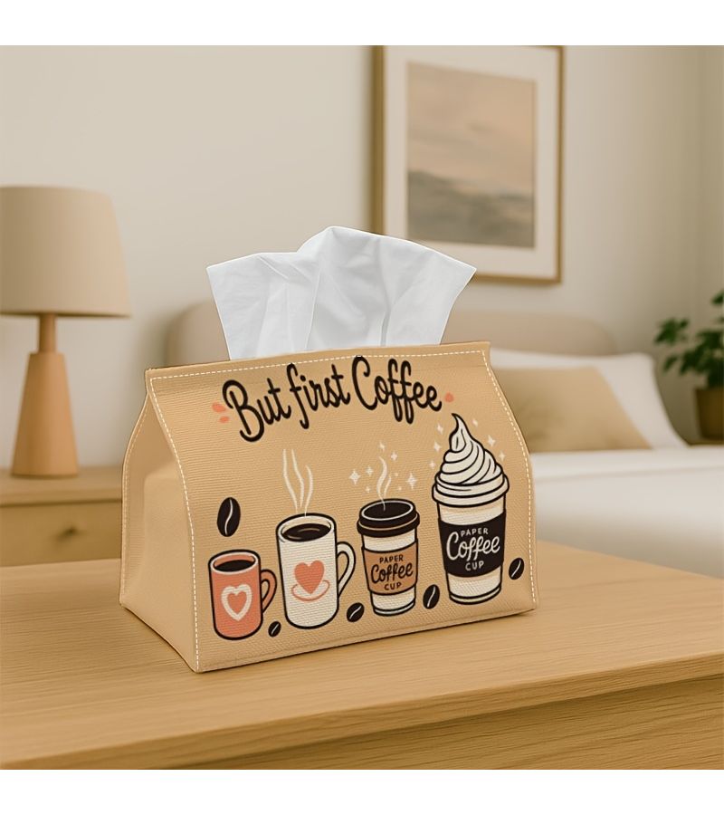 Coffee But First Tissue Box 4.3x5.1x7in Cute Decorative Storage For Kitchen - Image 1